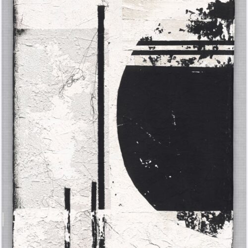 Zbliżenie reprodukcji Diptico Um autorstwa Hanny Dymarczyk z abstrakcyjną czarno-białą kompozycją